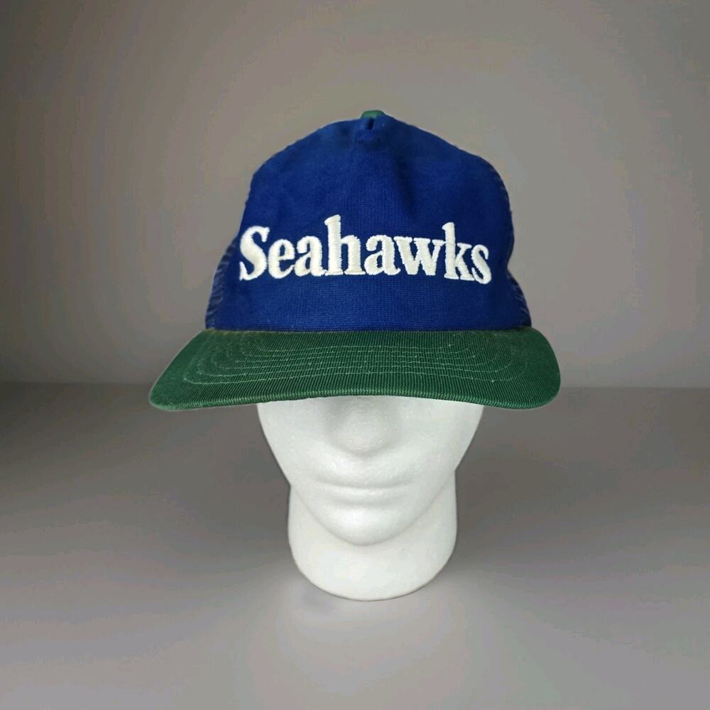 Seattle Seahawks Hat Cap NFL Football Blue Trucker Snapback 80s Rare Old Vintage